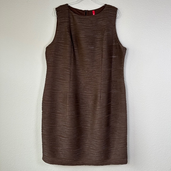 IC by Connie K plus size 3X sheath midi dress brown metallic textured sleeveless - Picture 1 of 12
